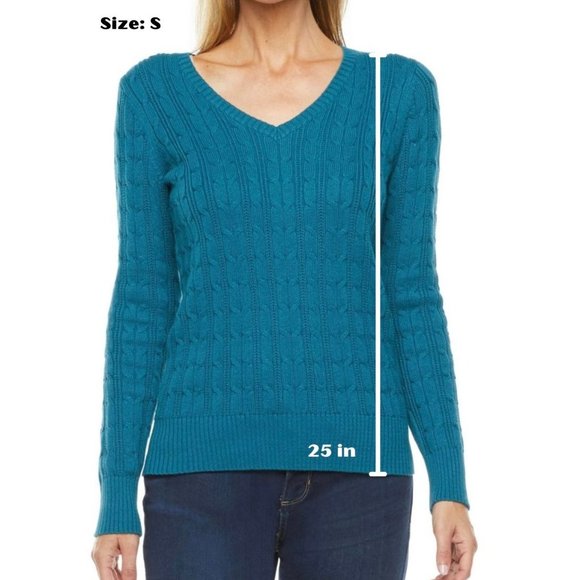 St. John's Bay - Women's V Neck Long Sleeve Pullover Sweater - Blue Coral- Small - Picture 4 of 5